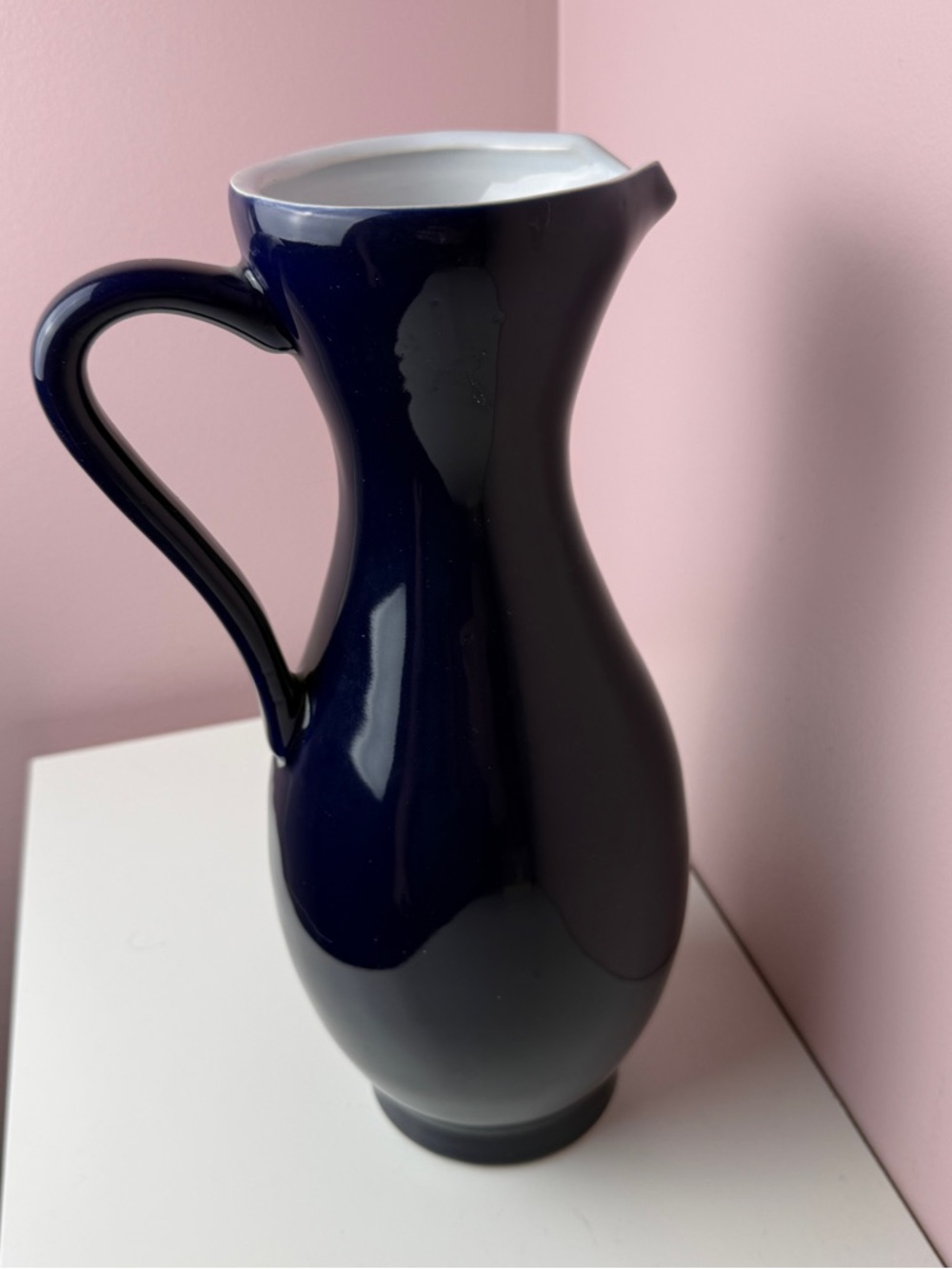 Cobalt Blue Tall Pitcher Made In Thailand 13” CottageCore Art Deco Minimalist